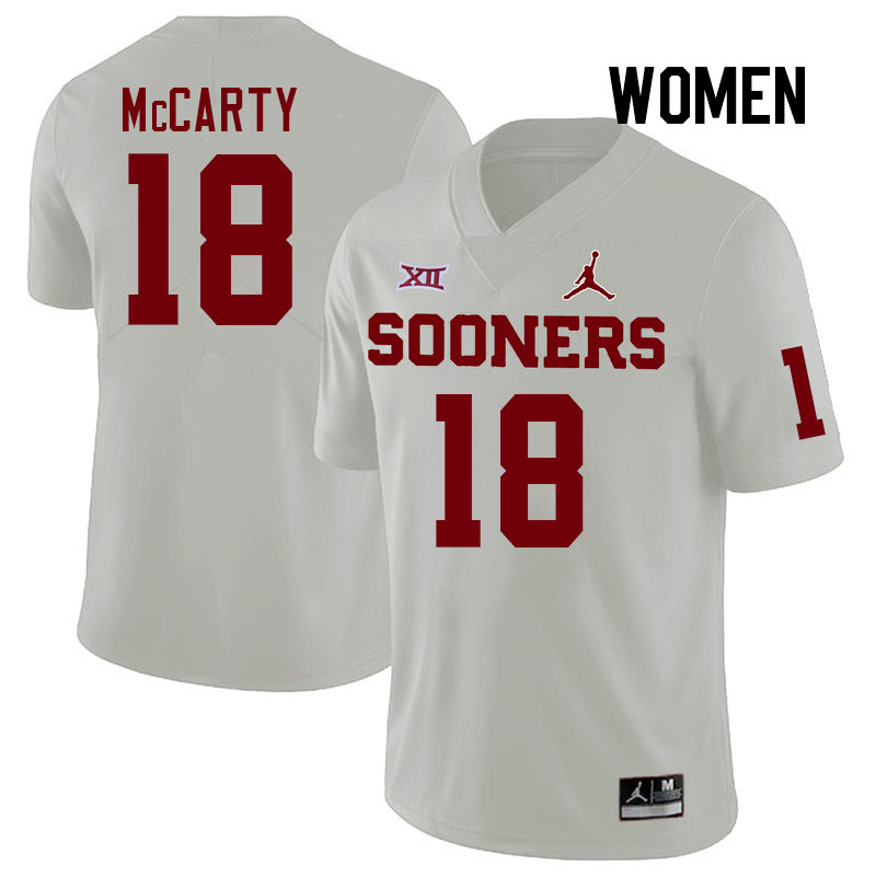 Women #18 Erik McCarty Oklahoma Sooners College Football Jerseys Stitched-White - Click Image to Close